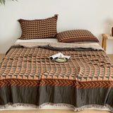 Yeknu  100% Cotton 4-Layer Gauze Fringe Blanket Spring Summer Soft Throw Blanket Multi-use Shawl Travel Blanket for Bed Sofa