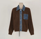 Yeknu  Knitted Autumn Denim Patchwork Cardigan Women Slim Fashion Casual Ladies Cropped Cardigans Korean Style Woman Sweater Coats