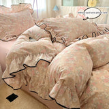 Yeknu  3pcs Korean style Duvet Cover Set (1*Duvet Cover + 2*Pillowcase, Without Core),Princess lace Bedding Set, Soft Comfortable