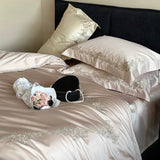 Yeknu Elegant Flowers Embroidery Luxury Bedding Set Queen King 100S Egyptian Cotton Home Textile Bed Sheet Pillowcase Quilt Cover Set