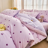 Yeknu  Ins-style Bedding Set Purple Heart Cherry Printed Duvet Cover Set Sheet Set King Queen Size for Home Bedroom Decor Bithday Gift