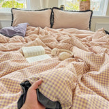 Yeknu  A-Class Wrinkled Yarn Lace Bedding Sets New Printing Skin-Friendly Cotton Soft Duvet Cover Kit Double Bed Summer Comforter Set