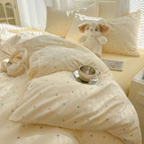 Yeknu  Duvet Set Double Yarn Four-piece Set Class A Aerobic Knitted Cotton Printed Love Bed Cover Skin Friendly Breathable Bedding