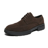 Yeknu  Large Size Abrasive Leather Brock Carved Business Dress Shoes for Men Round Head Lace-up Casual Shoes  New