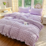 Yeknu  3pcs Korean lace Bedding set seersucker Duvet Cover Set (1*Duvet Cover + 2*Pillowcase, Without Core)for bedroom guest room