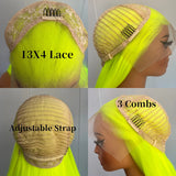 Yeknu  Neon Green Long Silky Straight Synthetic Lace Front Wigs for Women Free Part Solid Neon Green Hair 13X4 Lace Frontal Party Use
