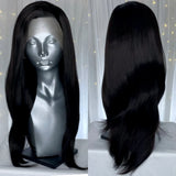Yeknu  Long Wavy Dark Brown Synthetic Lace Front Wigs for Women Free Part Layered Cut Natural Wave Brunette Colored 13X4 Wigs Daily Use