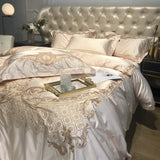 Yeknu Royal Golden Embroidery European Palace Luxury Bedding Set Champagne Brocade Egyptian Cotton Duvet Cover Bed Sheet Pillowcases