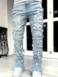 Yeknu  Y2k hip-hop style fringed jeans, men's casual street style stretch jeans