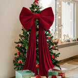 Yeknu  Retro Velvet Christmas Tree Bow Long Ribbon Soft Red Trailing Fabric Home Party Decoration Christmas Home And Holiday Decoration