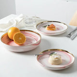 Yeknu  1pc Northern EuropeCreative Phnom Penh Pink Marble Pattern Ceramic Tableware Household Kitchen Restaurant Soup Bowl Dining Plate