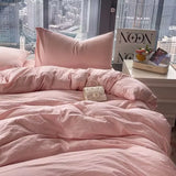 Yeknu  Washed Cotton Bedding Set,Bed Sheet Set, Linen Feel, Super Soft, Comfortable, 4-Piece Duvet Cover Set, Durable and Easy Care