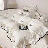 Yeknu  3pcs bow embroidery Bedding set ruffles Duvet Cover Set (1*Duvet Cover + 2*Pillowcase, Without Core)for bedroom guest room