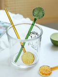 Yeknu  Colorful Lemon Heat-resistant Glass Stirrer Coffee Mixing Stick Honey Spoon, creative ins Style Juice Stirrer