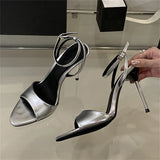 Yeknu  Summer Fashion Narrow Band Open Toe Anke Buckle Strap Sandals Thin Heel Women Party Shoes