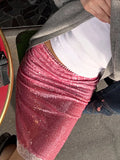 Yeknu  Chic Sequined Lace Women Half Skirt Straight Tube Loose Thin Mid Length Skirt Spring Summer High Street Female Skirts