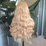Yeknu  Strawberry Blonde Loose Body Wave Wig Synthetic Hair Free Part Honey Blonde Long Wavy 13X4 Lace Front Wigs for Women Fashion