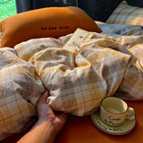 Yeknu High Quality Beauty Bedding Set Plaid Duvet Cover Bed Sheet Set With Pillowcases Adult Dormitory Queen Size Winter Home Decor