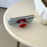 Yeknu 3D Polka Dot Cute Tomato Magnetic Grip Tok Phone Stand Holder Phone Case for IPhone 16 15 14 13 Pro Max Funny Magsafe Back Cover