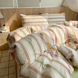 Yeknu  Single Double Exquisite Stripe 1Duvet cover+2Pillowcases 100%Cotton Experience Hotel-Like Comfort with Unparalleled Softness