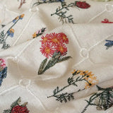 Yeknu  Vintage Floral Embroidery Cotton Linen Blend Bedding Set Ruffle Lace Edge Duvet Cover Flat Bed Sheet Pillowcases 4Pcs