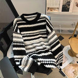 Yeknu  Women's Striped Pullover Cashmere Sweater Harajuku Korean Y2k Long Sleeves O-Neck Cashmere Sweaters Jumper Vintage 2000s Clothes