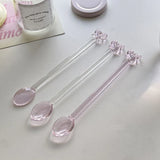 Yeknu  Pink Bow Glass Long Stirring Spoon Heat Resistant High Borosilicate Glass Spoon Girl Heart  Spoon