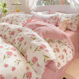 Yeknu  Ultra-Soft Wrinkle Gauze Washed Cotton Bedding Set: Ins Printed Duvet Cover, Sheets | 3/4 Pcs for Dorm & Home