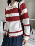 Yeknu  Knitted Autumn Winter Cardigan Women Striped Print Fashion Korean Style Ladies Cardigans Loose Casual Woman Sweater Coats