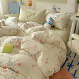 Yeknu INS Cartoon Pattern Bedding Set For adults kids Fluffy pink lovely Flat Sheet With Pillowcases Colorful King Queen Full size