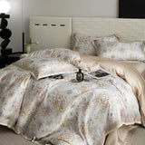 Yeknu Floral Plant Print Color Blocking Bedding Set Lyocell Bamboo Fiber Soft Silky Duvet Cover Flat/Fitted Bed Sheet Pillowcases 4Pcs