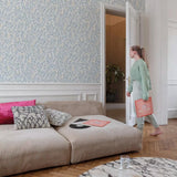 Yeknu  Tropical Maison Floral Leaf Tail Wallpaper in Light sky blue, Scandinavian design, removable non-woven Wallpaper