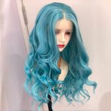 Yeknu  13X4 Light Blue Long Synthetic Lace Front Wig Natural Body Wave Sky Blue Colored Hair Lace Frontal Wigs for Women Party Cosplay