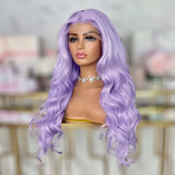 Yeknu  Light Purple Body Wave Synthetic Wig Middle Part Long Wavy Natural Hair Lavender Colored 13X4 Lace Front Wigs for Women Party