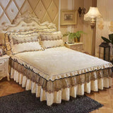 Yeknu  3pcs Set Good Quality Embossing Velvet Bed Skirt 1pc Romance Elegant Coral Fleece Bedspread Included 2pcs Pillowcase