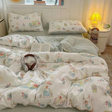 Yeknu  Double-layer yarn printing four-piece set, student dormitory three-piece set, bed sheet quilt cover, bedding