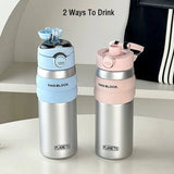 Yeknu  550ml Fashon Stainless Steel 316 Vacuum Flask With Straw Portable Outdoor Sport Cute Girl Student Thermos Mug Travel Tumbler