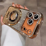 Yeknu  Glitter Magsafe Bracket Case for iPhone 17 16 15 11 12 14 13 Pro Max Plating Soft Bling Diamond Luxury Cover for iPhone 17 Air