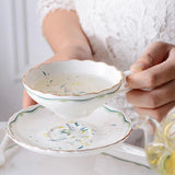 Yeknu  European Creative Bone Porcelain Coffee Cup Set Household Ceramic English Tea Set Afternoon Flower Tea Cup 1 Cup 1 Plate 1 Spoon