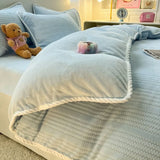 Yeknu  Autumn and Winter Thick Milk Velvet Quilt Cover Striped Jacquard Double-Sided Flannel Duvet Cover Solid Color Cozy Warm Bedding