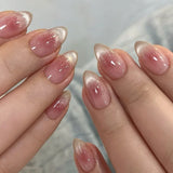 Yeknu  24Pcs Press On Nails Pink Cat Eye Gradient Almond Fake Nails Nude Glitter False Nails Reusable Manicure Set for Women&Girl