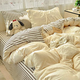 Yeknu  Striped Bedding Set Korean Style Duvet Cover Set Flat Sheets Set Single Twin Double Size Bed Linen Set Back To School Season