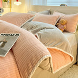 Yeknu  Autumn and Winter Thick Milk Velvet Quilt Cover Striped Jacquard Double-Sided Flannel Duvet Cover Solid Color Cozy Warm Bedding