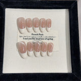 Yeknu  10pcs Short Almond Press on Nails Minimalist Cat Eye Handmade False Nails Glitter Rhinestone Fake Nails French Acrylic Nail Tips