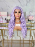 Yeknu  Light Purple Body Wave Synthetic Wig Middle Part Long Wavy Natural Hair Lavender Colored 13X4 Lace Front Wigs for Women Party