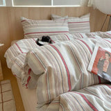 Yeknu  Single Double Exquisite Stripe 1Duvet cover+2Pillowcases 100%Cotton Experience Hotel-Like Comfort with Unparalleled Softness