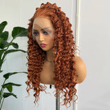 Yeknu  Ginger Orange Long Curly Lace Wig Cosplay Wig Halloween Synthetic Long Hair Role Play Wig for Women Girls Lace Front Wig