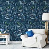 Yeknu  Blue Peacock Peel and Stick Wallpaper Boho Floral Self Adhesive Wall Paper Waterproof Leaf Contact Paper for Cabinet Shelf Liner
