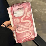 Yeknu  Oil Painting Cloud Pink Snake Phone Case For iPhone 16 15 14 Pro Max 13 12 11 XS X XR 7 8 Plus 16 SE Shockproof Clear Cover