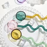 Yeknu  Colored Glass Spoon Creative Wave Handle Milk Dessert Spoon Long Handle Coffee Stirrer GIfts Box Set